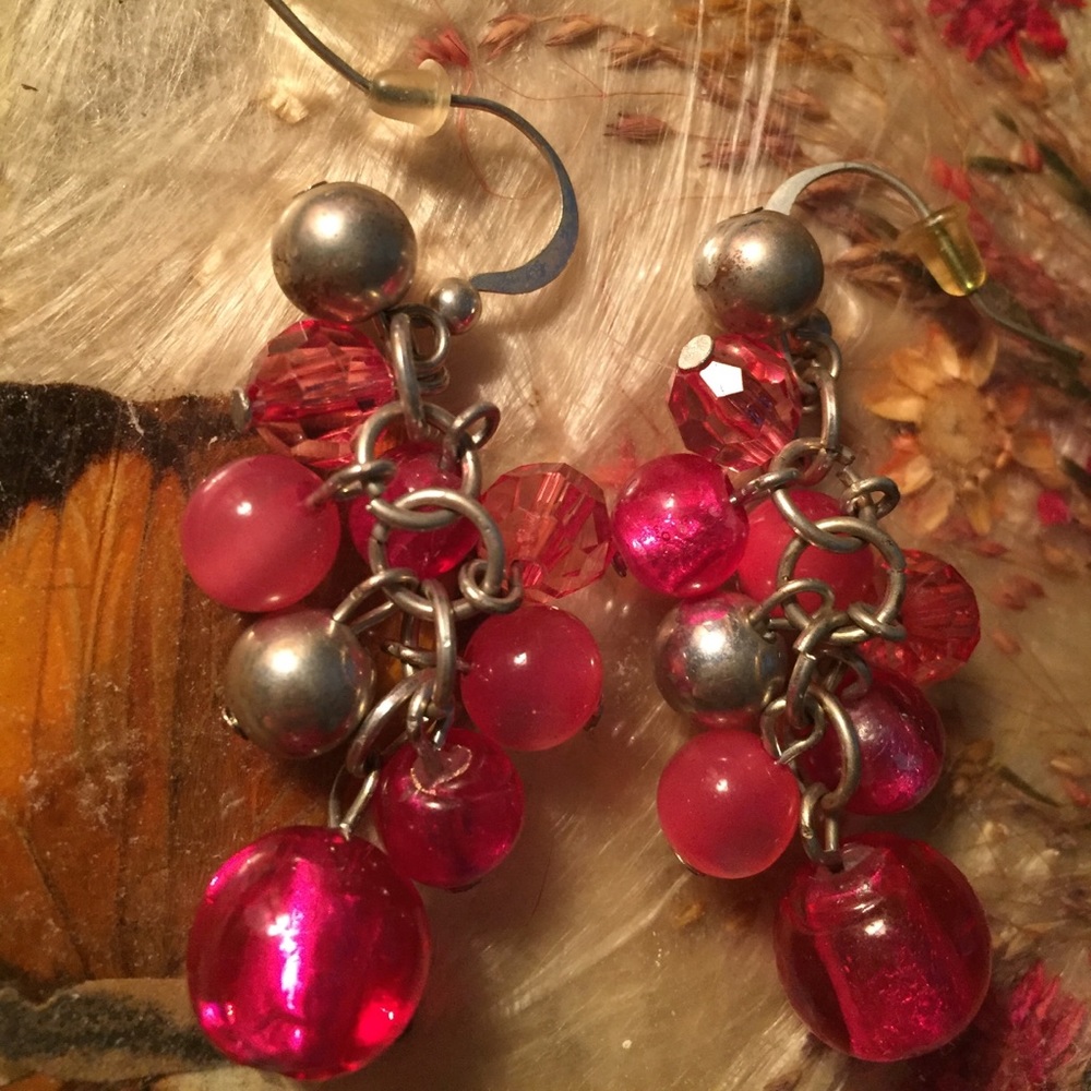 Pink and silver earrings